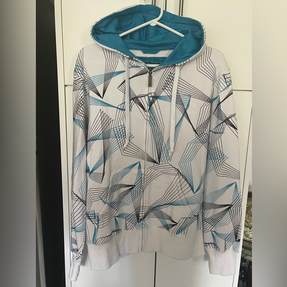 Urban Heritage Men’s Zip-Up Hoodie Size Small S White Blue Black Geometric